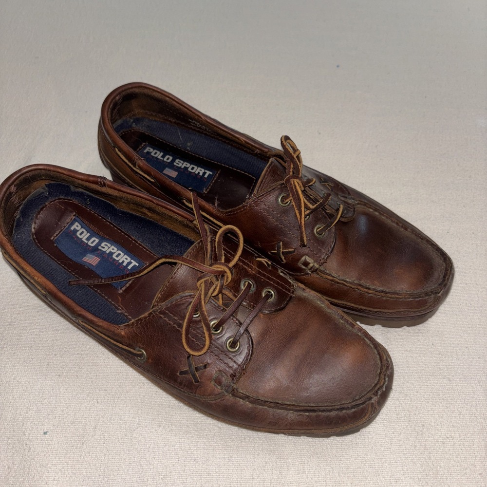 VTG 90's POLO SPORT Ralph Lauren Brown Leather Boat Shoes Loafers Men's 10.5 D